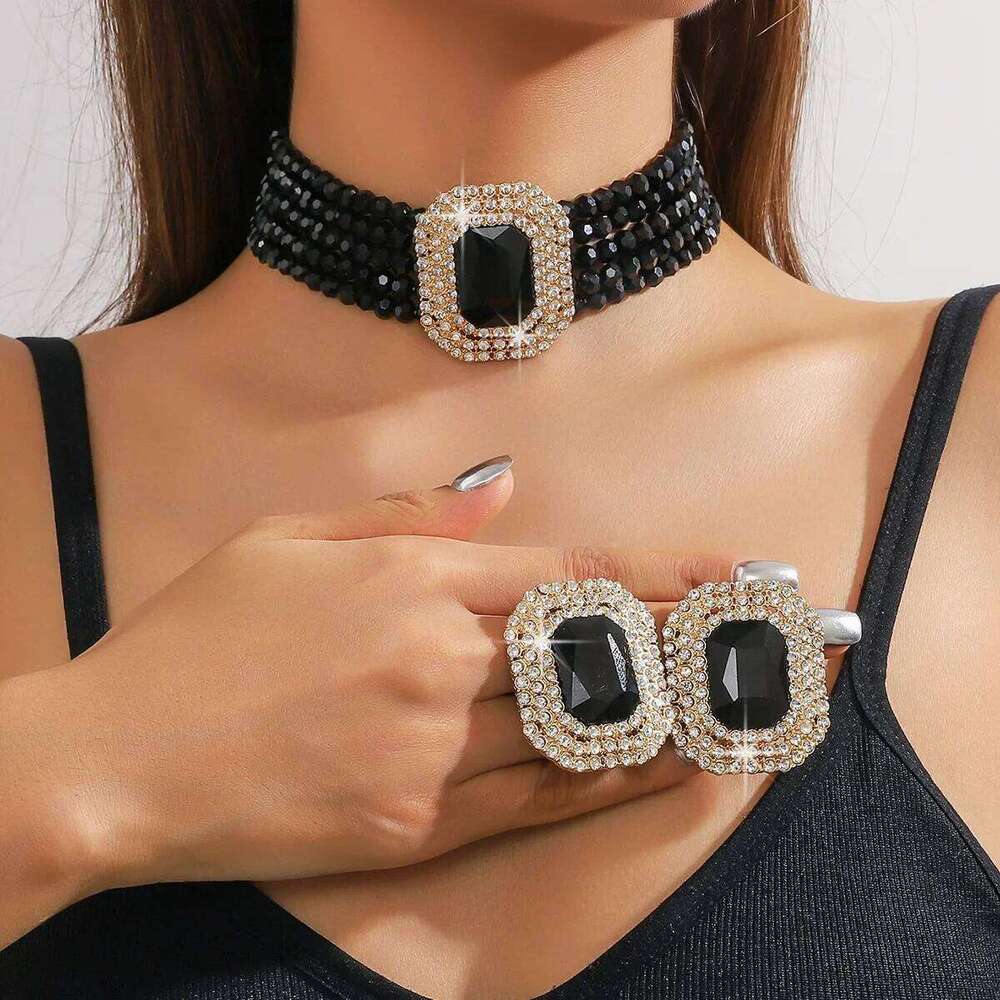 FYUAN Multilayer Champagne Red White Black Crystal Necklace Geometric Square Earrings Women Weddings Banquet Jewelry Sets Z260313