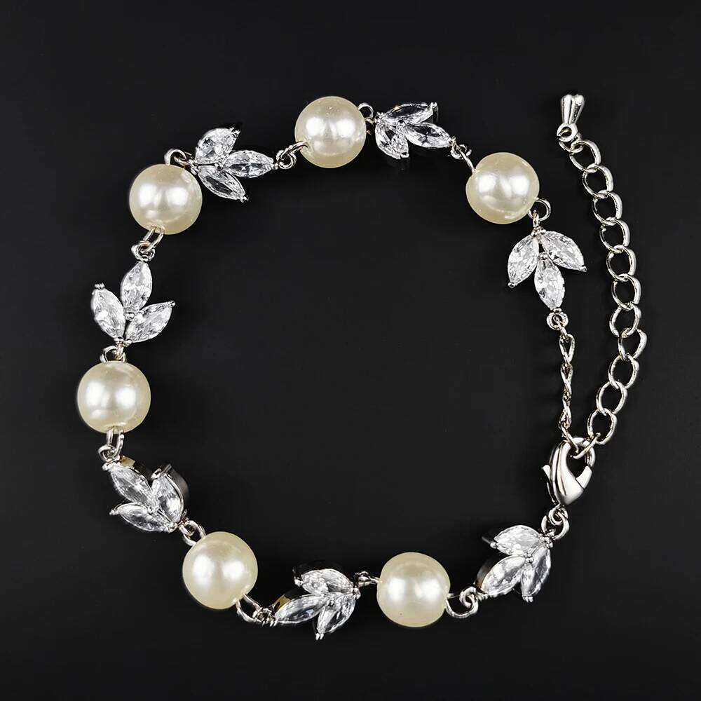 2024 New Trendy simulated pearl Leaves silver color on hand Bracelet for Women Adjustable Party Gift Jewelry Wholesale S6064 Z260313