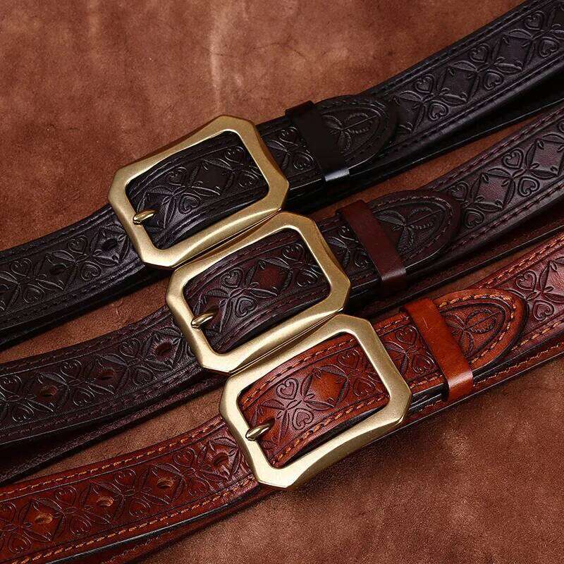 3.8CM Thick Cowhide Copper Buckle Genuine Leather Casual Jeans Belt Men High Quality Embossing Retro Luxury Male Strap Cintos Z260226