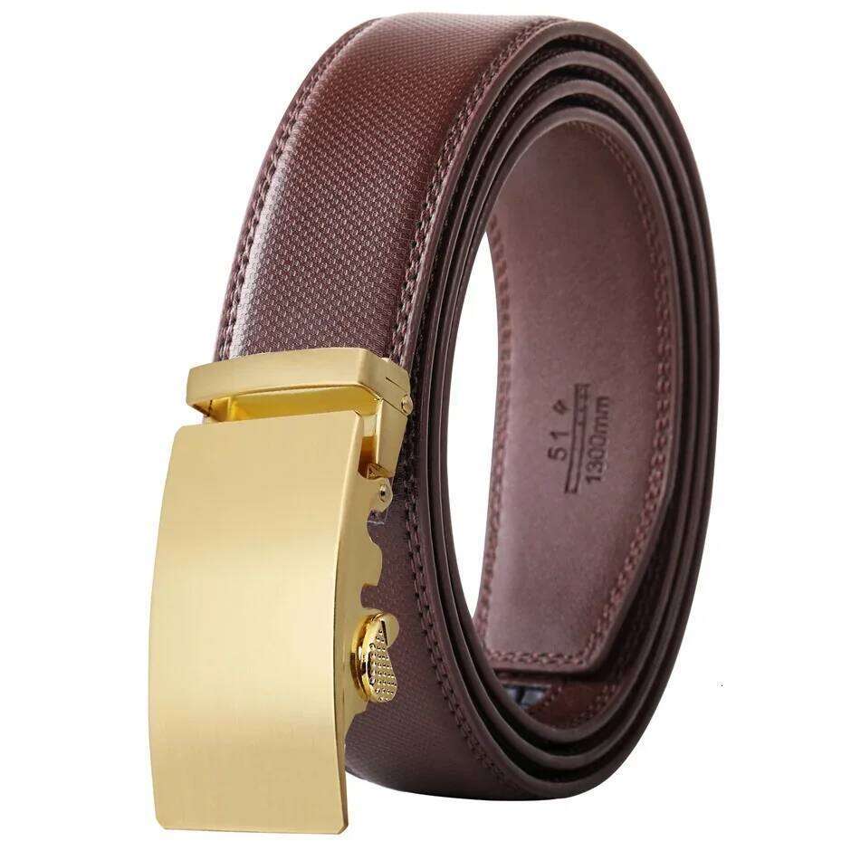 Gold Automatic Buckle Male Belt Brown Black White Blue Gray Leather For Men High Quality Luxury Mens Belts Casual B514 Z260226