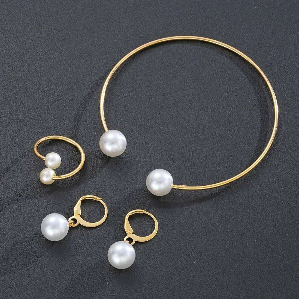 3pcs Set Fashion Minimalism Pearl Pendant Earrings Ring Opening Bangle for Women Commuting Versatile Jewelry Sets Accessory Gift Z260313