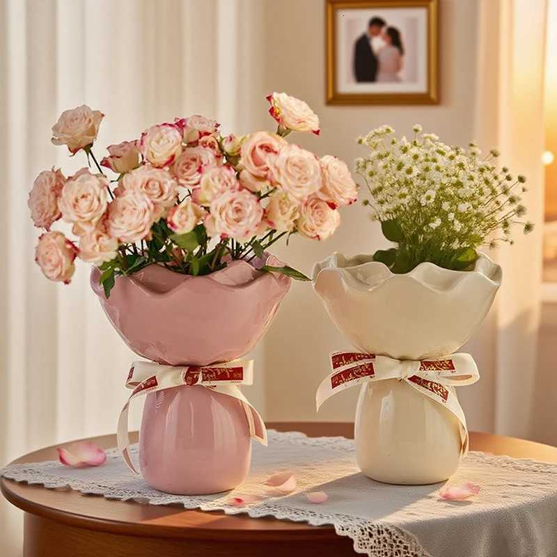 Light Luxury Ceramic Flower Vase Hydroponic Small Vase Wedding Decoration Ornament Living Room Study Room Home Decoration Y260314