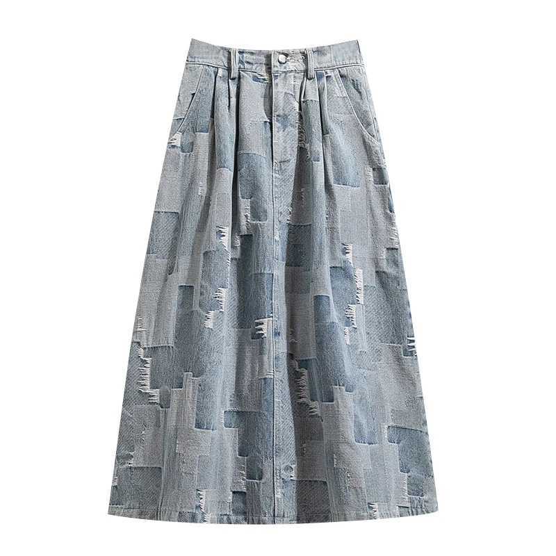 High Waist A-Line Midi Skirt Womens Denim f-length Spring Autumn Faion Slimming Loose Umbrella Skirt Korean Sle M260314