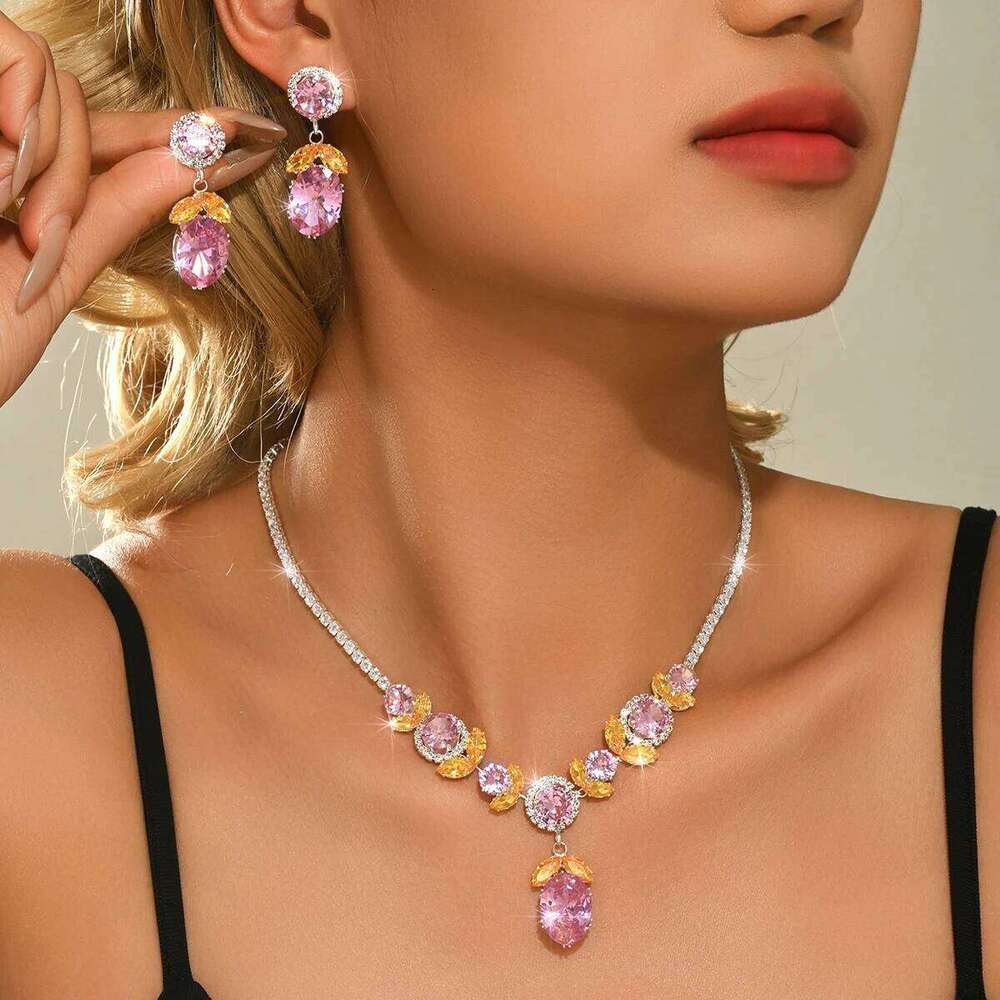 Fashionable trend zircon luxurious exquisite necklace earrings two-piece set wedding dress versatile accessories Z260313