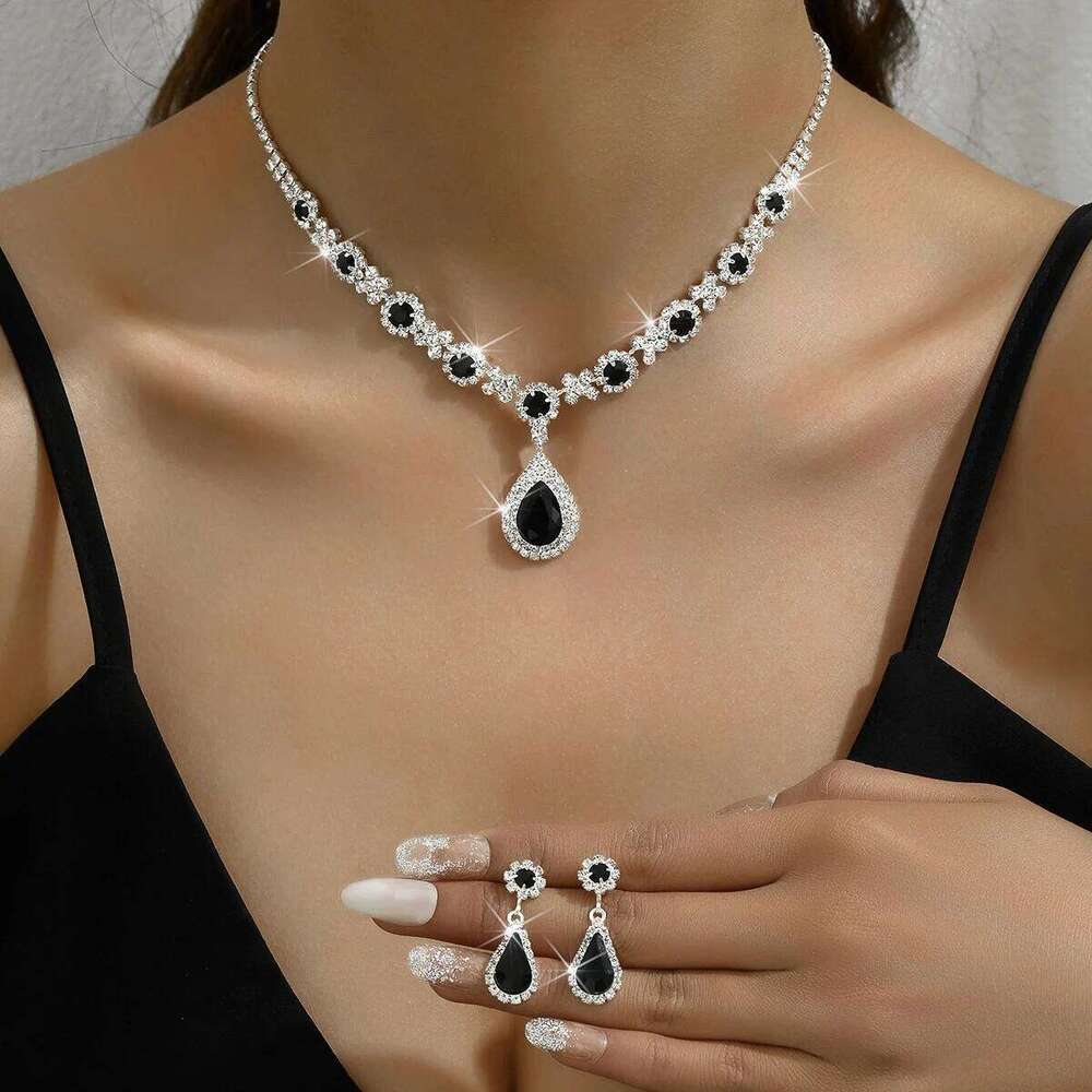 3 pieces of women's crystal droplet necklace with earrings set for wedding evening dress accessories Z260313