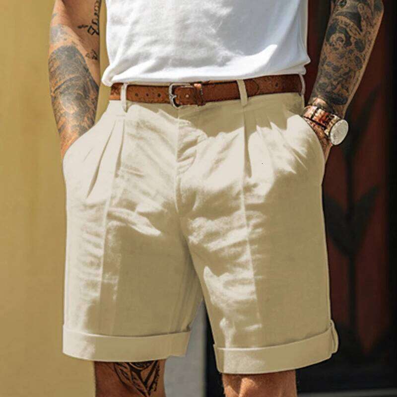 Classic Men Outdoor Casual Breathable Loose Straight 2025 Summer Fashionable Solid Color Men's Linen Shorts Z260314