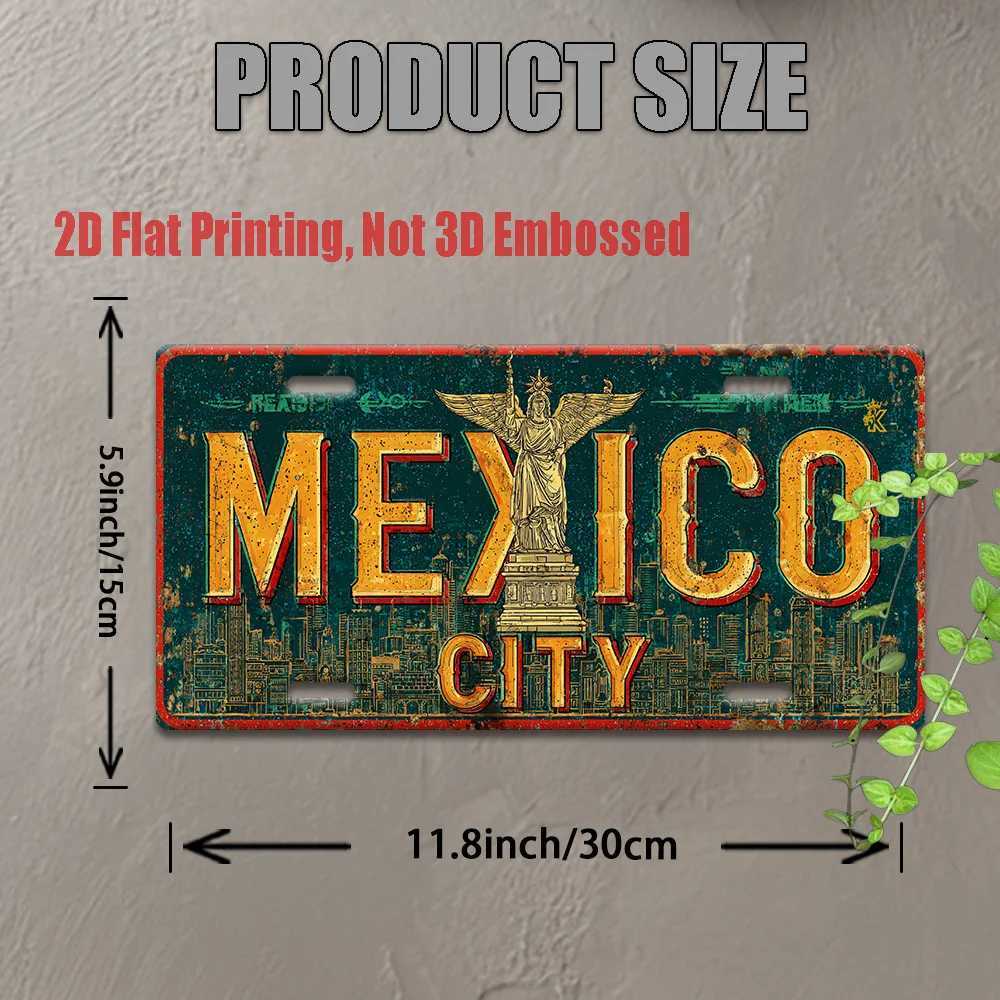 Mexico City Metal License Plate - Retro Mexican Capital Wall Decor with Durable Aluminum Sign for Garage Cafe Home Office - D260314