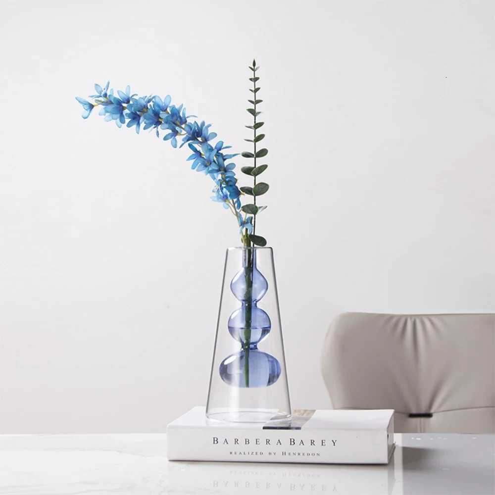 Simple Double-layer Glass Vase for Flower Arrangement Hydroponic Green Plant Vase Wedding Living Home Office Table Decor Y260314