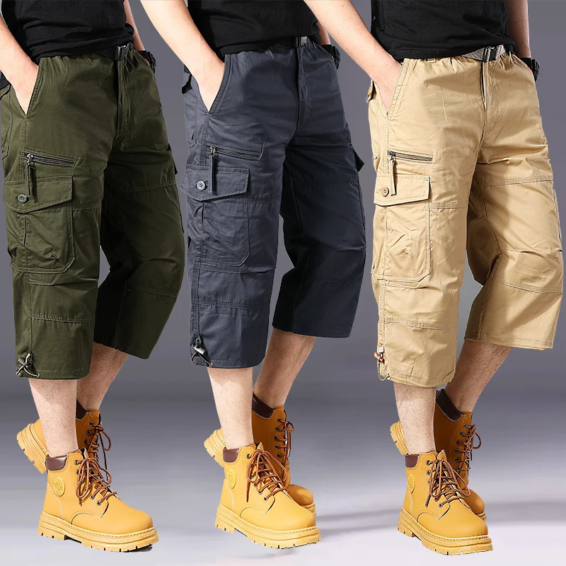 Summer pure cotton cropped shorts for men and young people straight leg sports camouflage casual workwear shorts loose and thi 260311