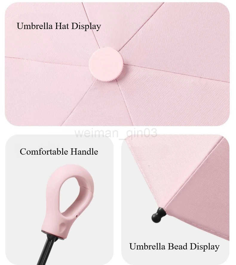 Mini Folding 5-Fold Compact Umbrella with Carabiner Ring Portable Anti UPF 50 UV Sun-Rain Umbrella Lightweight Small H260314