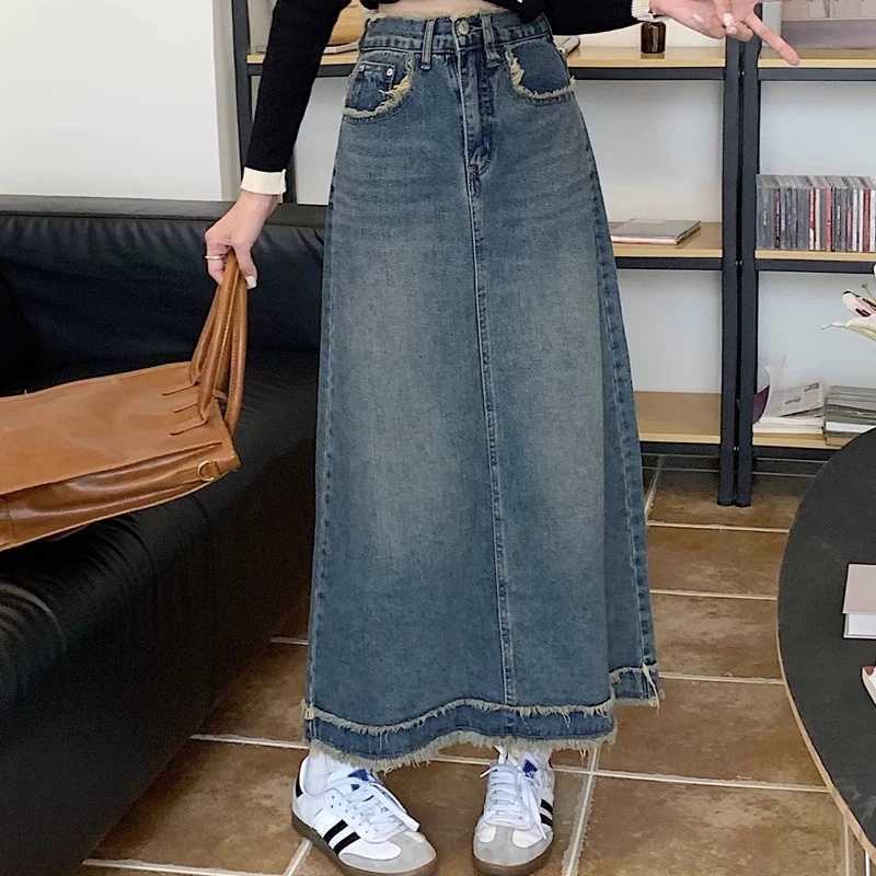 Women New Vintage High Waist A Line Skirts s Gothic High Street Denim Dress Female Fashion Retro Blue Grey Jeans Skirts M260314