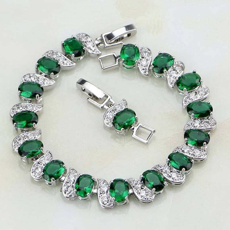 Natural Green Cubic Zirconia White CZ Silver 925 Jewelry Charm Bracelet Christmas Gifts For Women Z260313