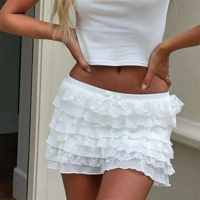 Summer Women Y2K Lace Mini 2000s Fairycore Low Rise Ruffle Layered Sheer Mesh Pleated A-line Flowy Skirt Streetwear Z260314