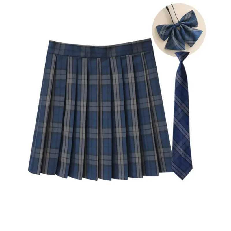 Women Summer Plaid Pleated Skirt With Necktie Bowtie Korean Jk Skirt Uniform Japanese School Preppy A Line Mini Skirts M260314