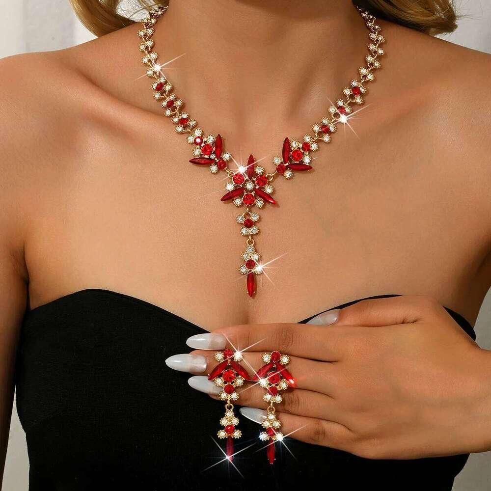 Cross border new high-end bridal earrings, collarbone necklace, leaf tassel set, wedding dress, banquet accessories Z260313