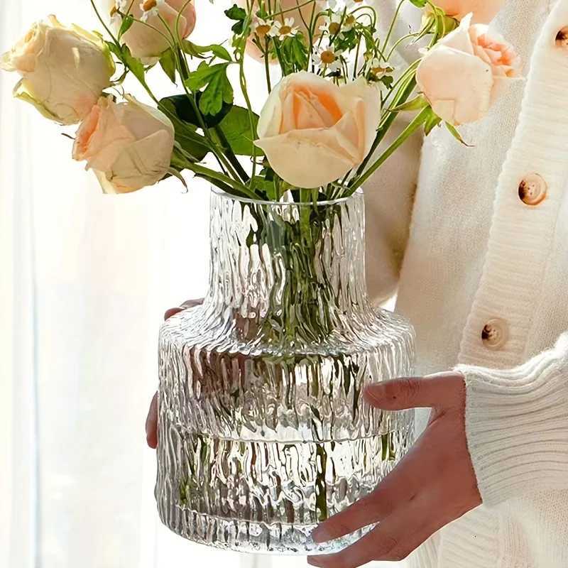 Handmade Glacier Textured Glass Vase 8cm/315inch Caliber for Wide-Mouthed Floral for Decorating Living Rooms and Dining Tables Y260314