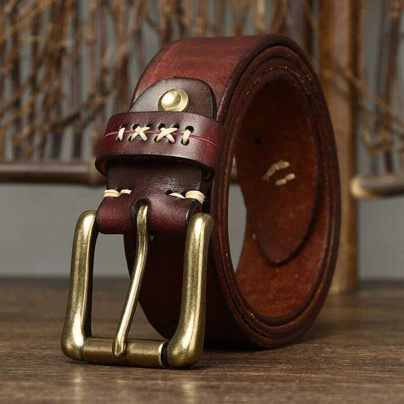 3.8CM Men High Quality Genuine Leather Belt Luxury Brass Pin Buckle Belts Pure Cowskin Vintage Strap Male Jeans for Man Z260226