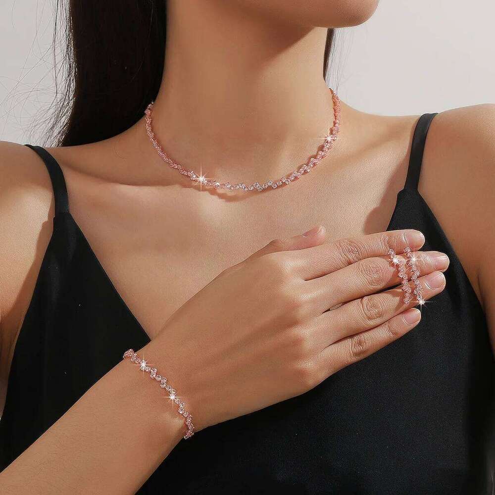 BLIJERY Wave Style for Women Claw Chain Zircon Choker Necklace Earrings Bracelet Bridal Wedding Party Jewelry Sets Z260313
