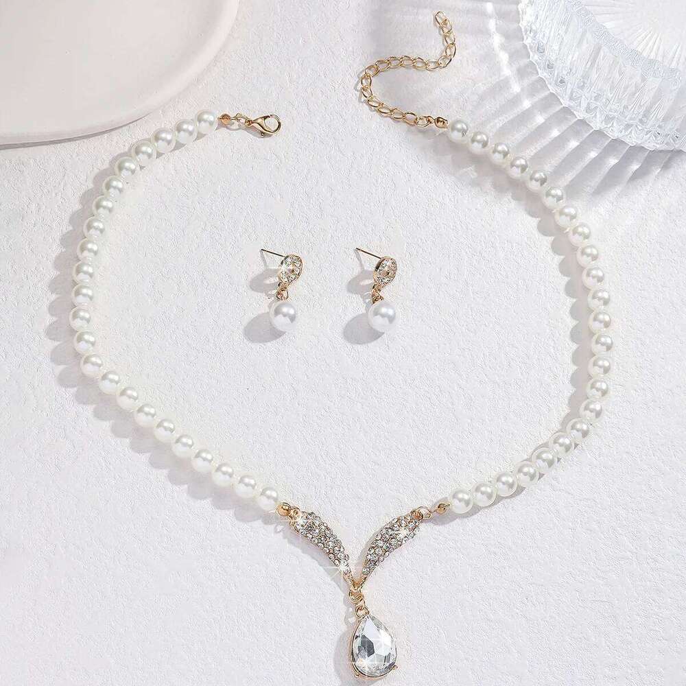 3PC Women's Fashion Imitation Pearl Series Geometric Water Drop Necklace Earrings Jewelry Set Party Festival Gift Z260313