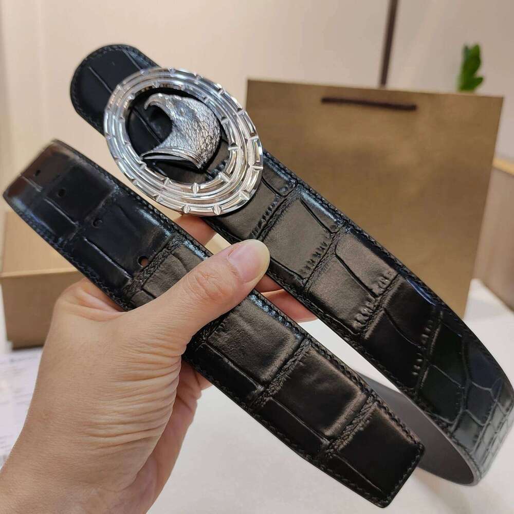 Holiday Gifts Luxury Brand Men's Belt 3.8cm Handmade Crocodile-embossed Top-grain Cowhide Exquisite Head Steel Buckle Z260226