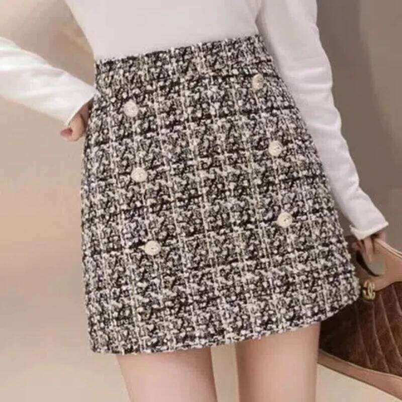 Whisper Printing Autumn Winter New Korean High Waist Plaid Western Style Irregular Button Comfortable All-match Mini Skirt Z260314