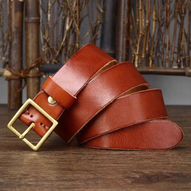 3.3CM Pure Cowhide Genuine Leather for Men's Women High Quality Jeans Brass Buckle Belts Cowboy Fashion Matching Belt Z260226