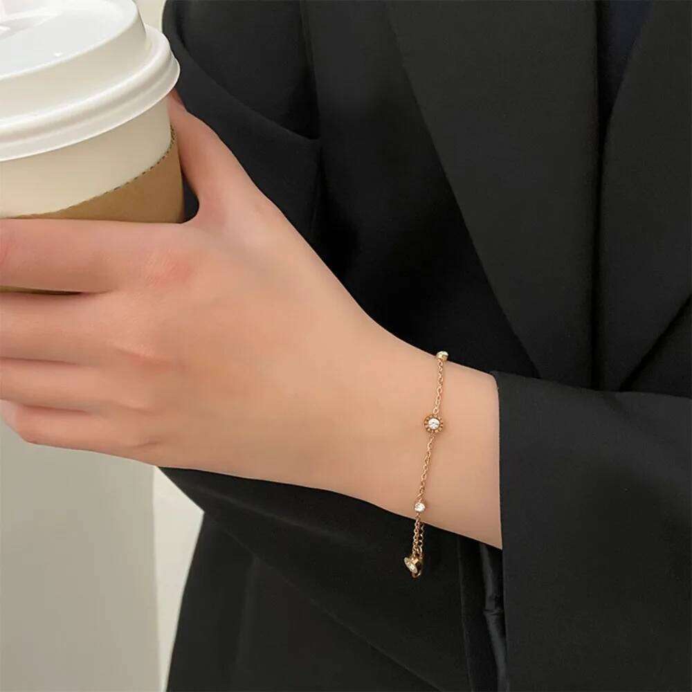 Trendy Exquisite Gold Color Stainless Steel Round Roman Double Zircon Adjustable Bracelet for Women Friends Charm Jewelry Gifts Z260313