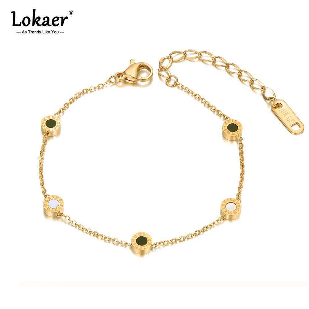 Lokaer Stainless Steel Bohemia Shell & Acrylic Chain Link Bracelets For Women Girls Trendy Roman Numerals Charm Bracelet B20027 Z260313