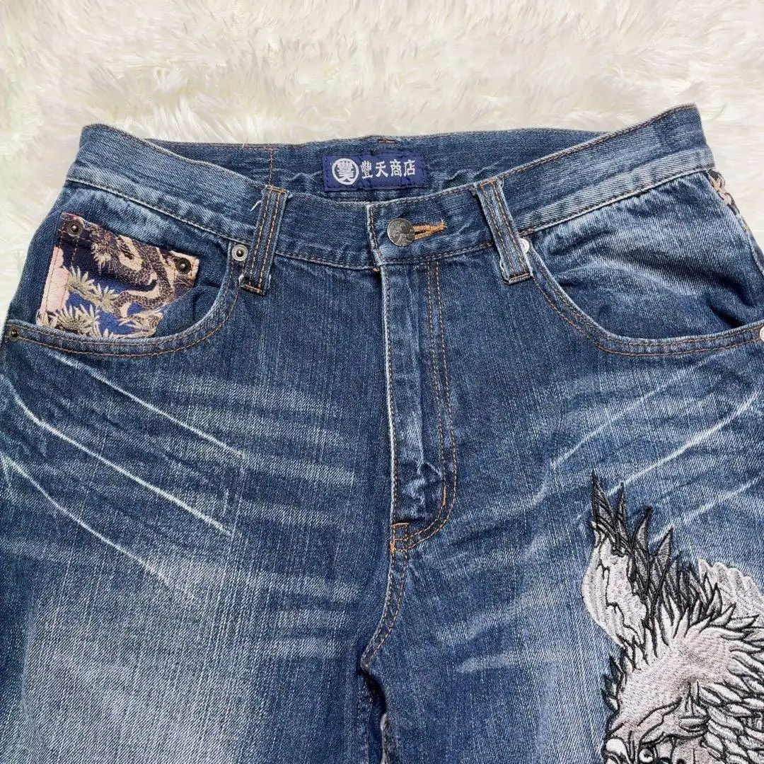 Y2K Gothic Japanese Loose Jeans Men Women Dragon Phoenix Retro Jeans Streetwear Wide Leg Pants 260311