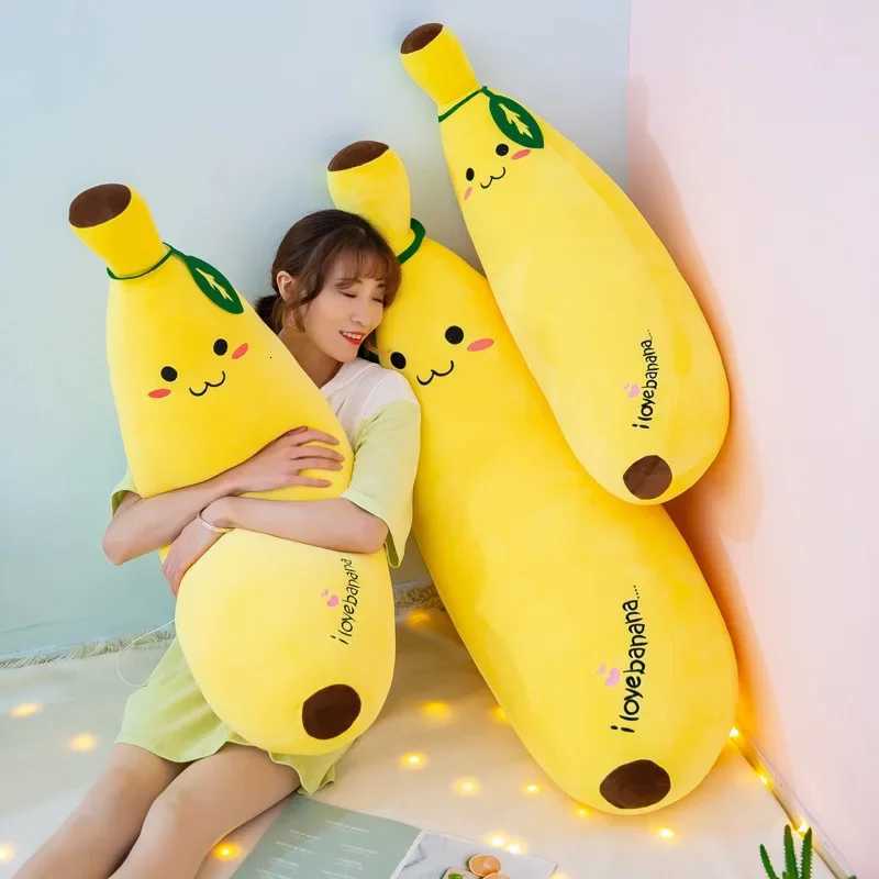 Cute Long Strip Banana Stuffed Body Pillow Large Realistic Banana Cushion Cartoon Expression Sofa Bedroom Cushion Home Decor Y260314
