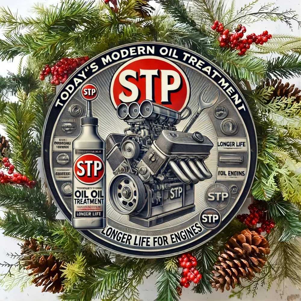 8x8 Inch Round Vintage Gas Station Car Repair Metal Wall Sign Todays STP Design for Garage Home Bar Cafe Outdoor Room Decor D260314