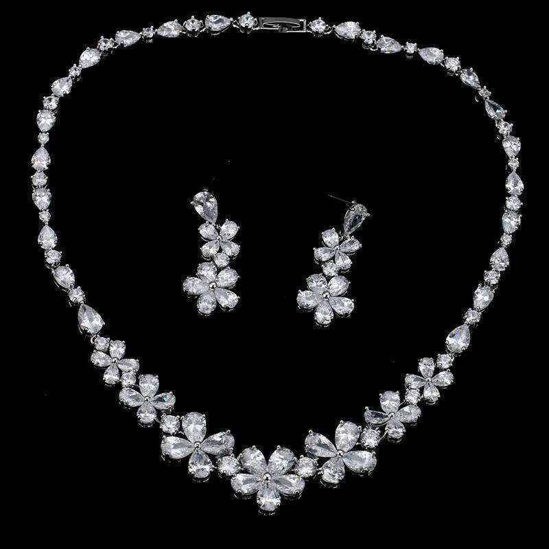 EMMAYA New Flower Set Silver Color Austrian Crystal Cz Earring/Necklace Sets for Women Wedding Jewelry Z260313