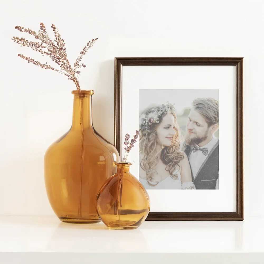 Elegant 12 Inch High Amber Translucent Glass Tabletop Vase Flowers Plants Decorative Centerpiece Durable Easy to Clean Gift Y260314