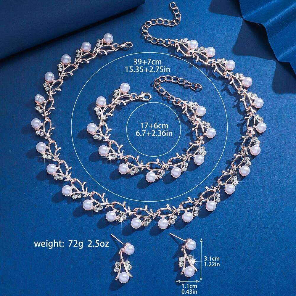 4PC Women's Fashion Imitation Pearl Necklace Earrings Bracelet Jewelry Set Suitable for Wedding, Party, Festival Gifts-9248 Z260313
