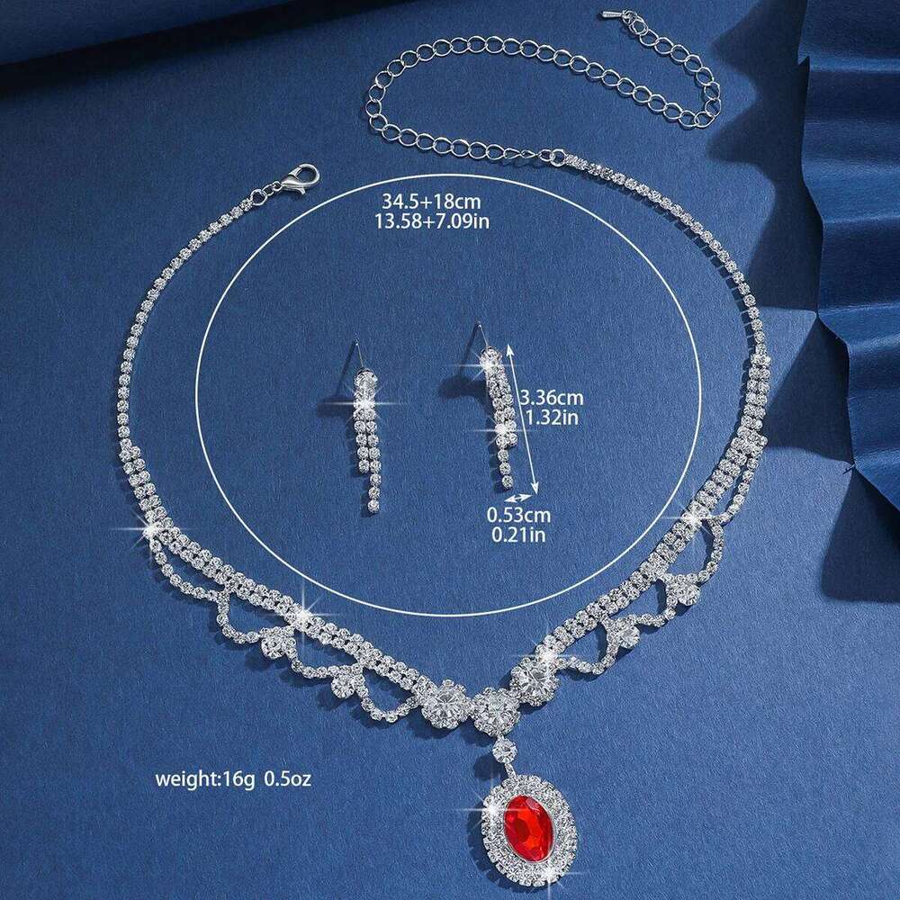 Diamond inlaid heavy industry super sparkling temperament generous collarbone chain earrings light luxury accessories Z260313