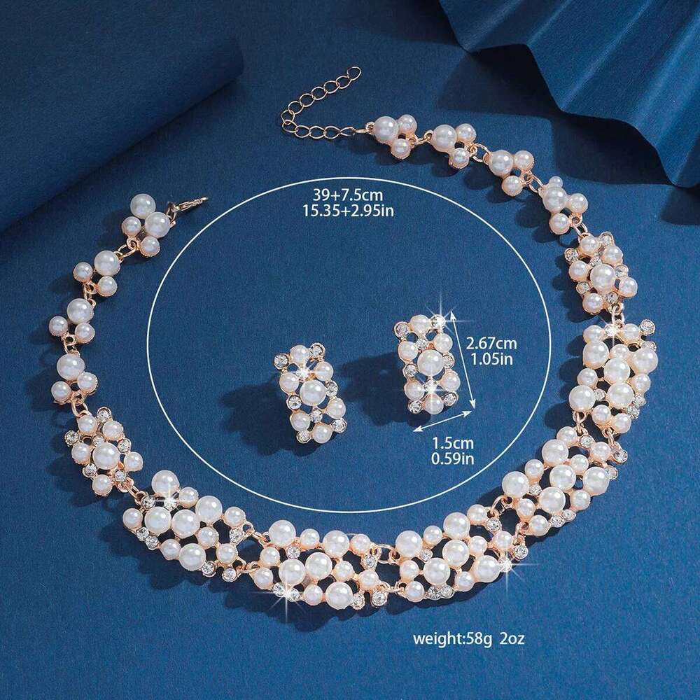 European and American best-selling light luxury heavy industry inlaid pearl necklace earrings two-piece set elegant retro jewelr Z260313