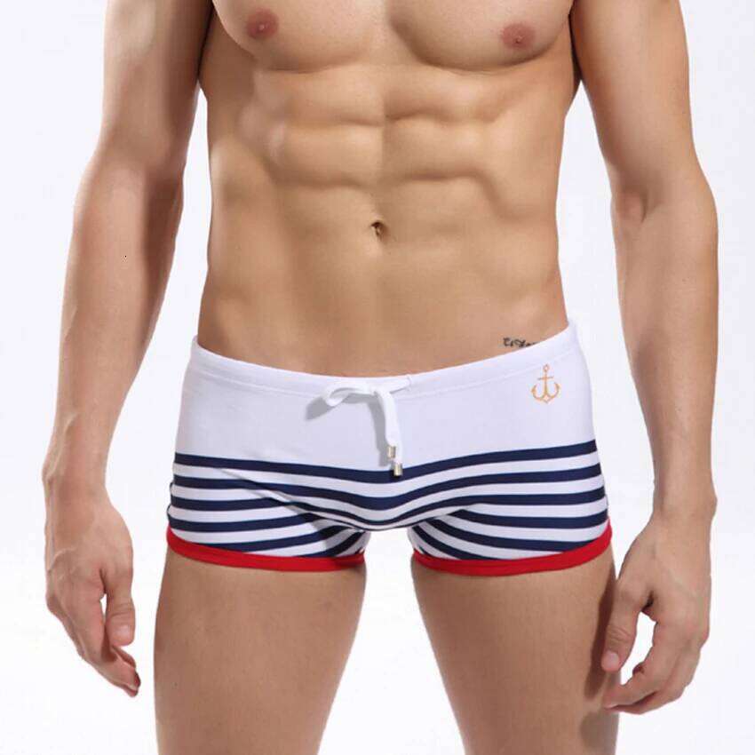 Sexy Men Low Waist Swimwear Summer Striped Swimsuits Nylon Quick Dry Beach Swimming Trunks Fashion Male Sport Surf Board Shorts Z260314