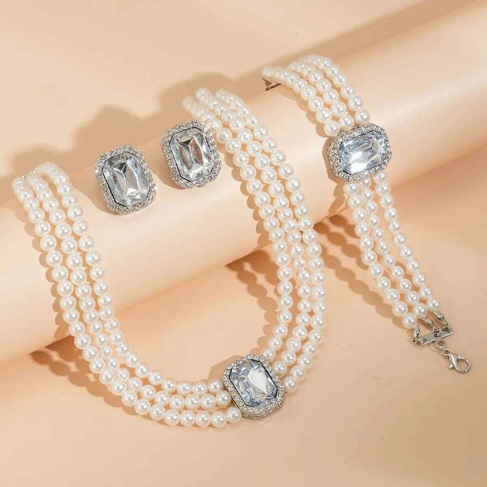 Elegant White Pearl Beads Necklace Bracelets Luxury Crystals Earring Set For Women Wedding Engagement Party Jewelry Z260313