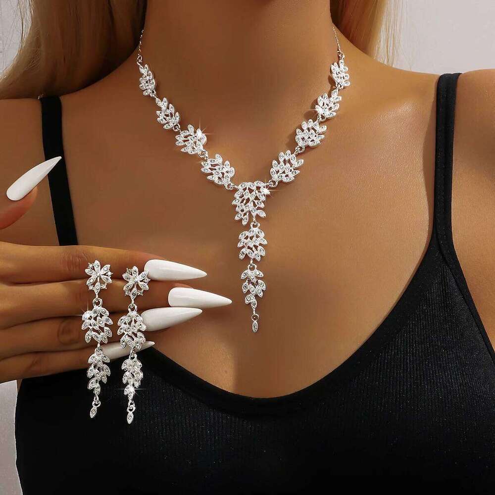 3PC women's fashionable and trendy temperament, leaf floral necklace, earrings, jewelry set, wedding banquet party, holiday gift Z260313