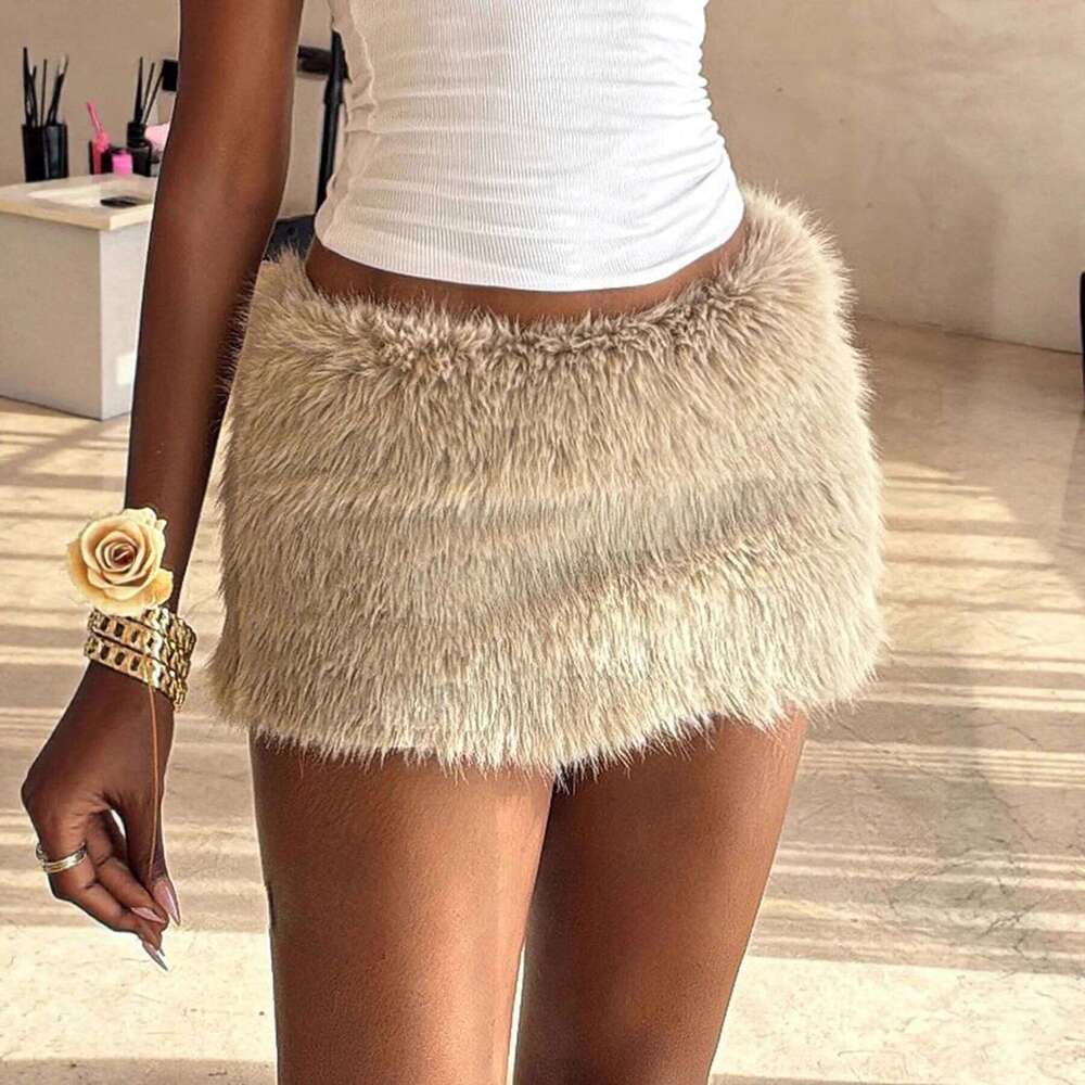 Women Fashion Faux Fur Bodycon Mini Skirts 2025 Fall Winter All Matching Basic Casual Streetwear Bottoms Furry Skirt Clubwear Z260314