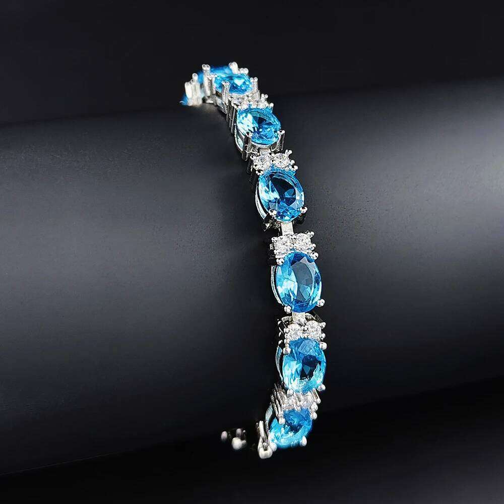 New Luxury SKY Blue Color Oval Bracelet Bangle for Women Anniversary Gift Jewelry Wholesale S6114 Z260313