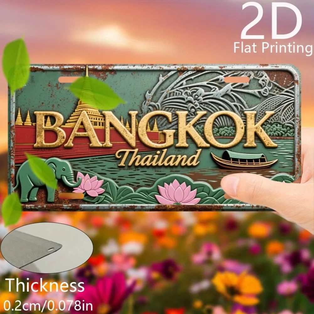 2D Flat 2D Flat Printing 1pc Retro Aluminum License Plate Decorative Plaque Statues 6 x 12 Bangkok Thailand Scenery D260314