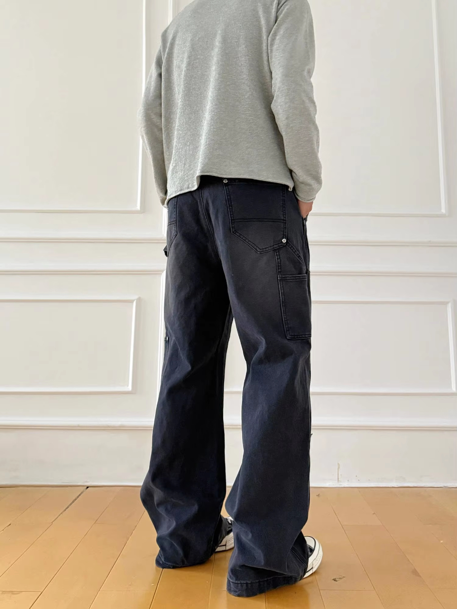 MIJKO Unisex Washed Black Jeans Tie-Dye Faded Pockets Men's And Women's Pants Z039#