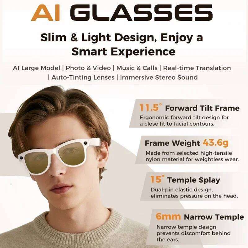 2026 Smart AI Glasses 4K 800W Camera 3600Mah Power Bank 32Gb BT Translation Chatgpt Music Photos & Video Sunglasses Men Women