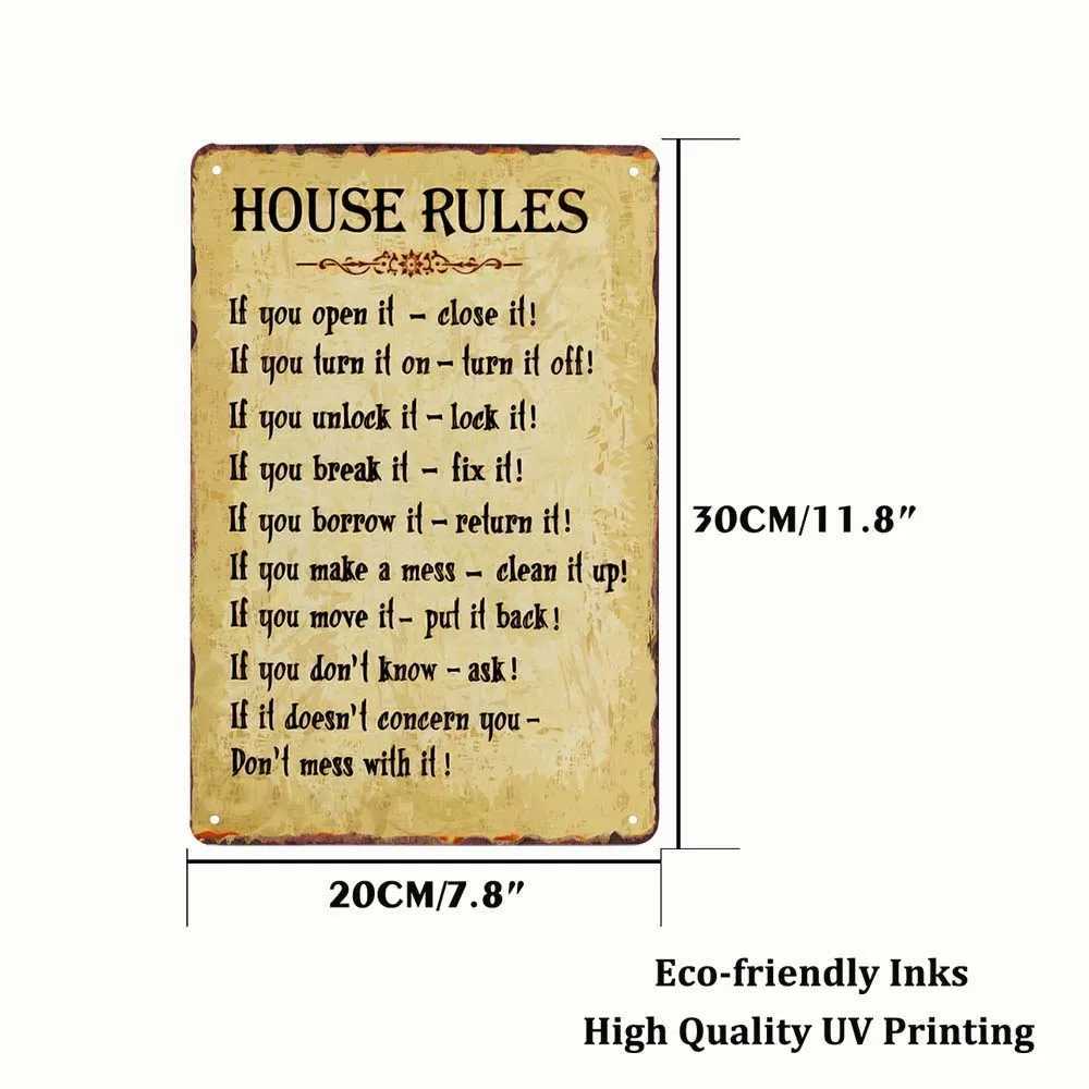 House Rules Signs Tin Metal Retro Plate Home Decor Family Rules Bedroom Living Pub Club Cafe Vintage Poster Decoration 20x30cm D260314