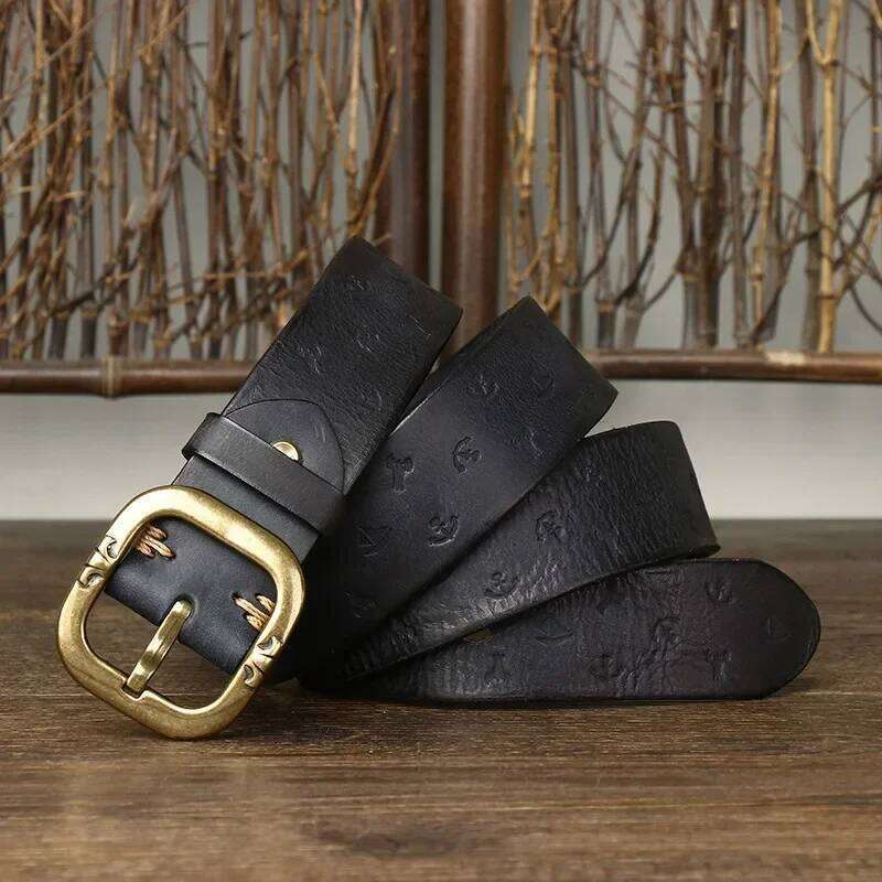3.8CM Pure Cowhide High Quality Genuine Leather Belts for Men Embossing Strap Male Copper Buckle Luxury Jeans Cowboy Z260226