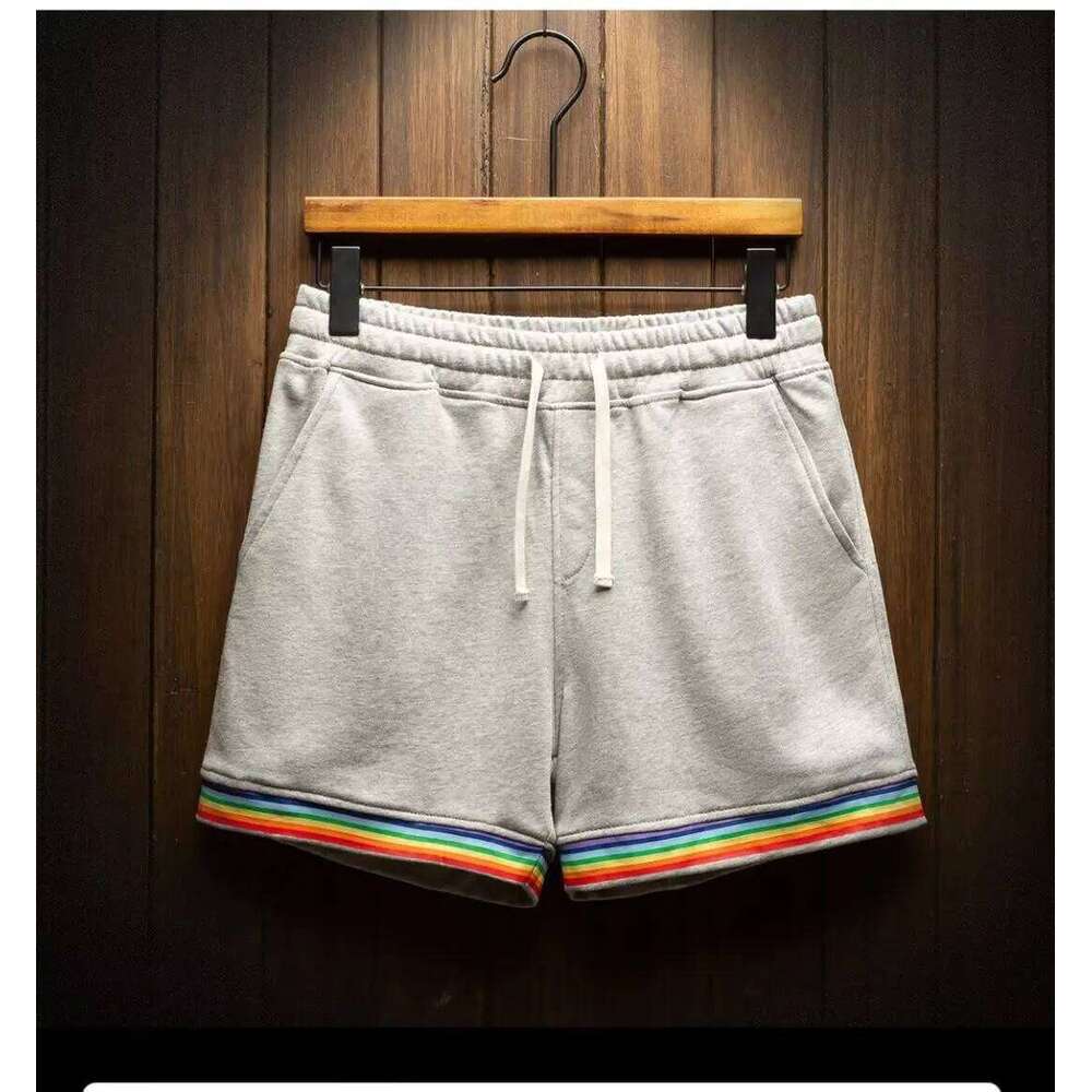 Summer Casual Sports Shorts Men's Fashion Rainbow Color Combination Plus Size Three-quarter Rope Running Training Pants Z260314