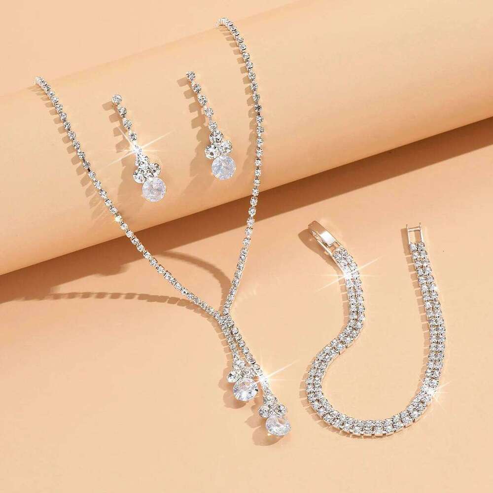 4PC Fashion Simple Copper Inlaid Rhinestone Claw Chain Necklace Earrings Bracelet Jewelry Set Women's Wedding Decoration-5273 Z260313