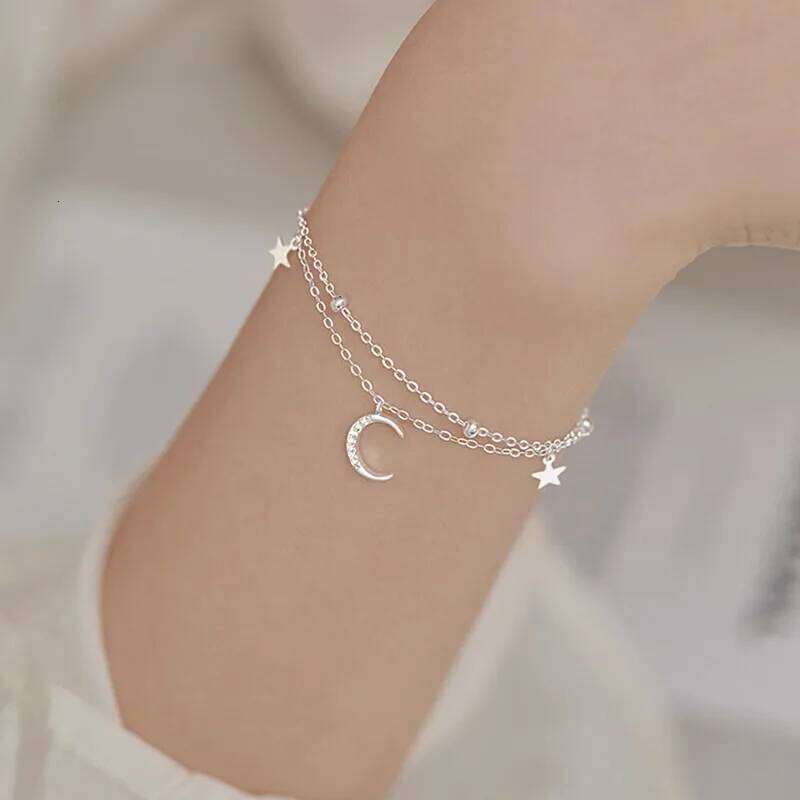 Sparking 925 Sterling Silver Star Moon For Women Girls Vintage Korean Crystal Bracelets Party Charm Jewelry Gifts Z260313