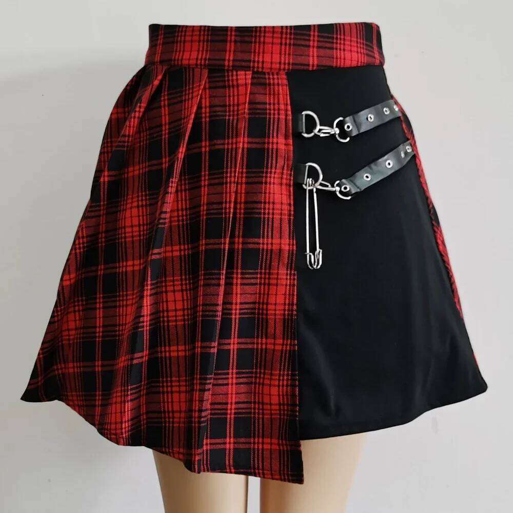 Goth Skirt New Female Women Mini Skirts Casual Basic Fashion All Match Plaid Vintage Irregular High Waist College Wind Z260314
